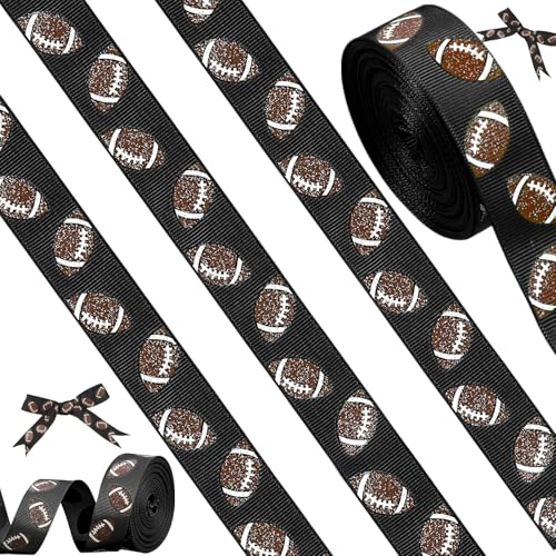 Giegxin 10 Yards 7/8 Inch Football Metallic Wired Edge Ribbon Sport Theme Cheer DIY Crafts Fabric Ribbon Grosgrain Party Decorations for Craft Team Hair Bow Lanyard Gift Wrap(Black)