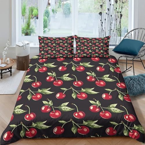 Housse de couette cerise microfibre 135x200cm lit simple pour ado