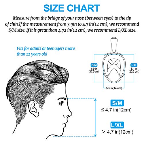 Full Face Snorkel Mask,Advanced Safety with Single Tube Breathing System Allows ,You to Breathe More Fresh Air While Snorkeling,180 Panoramic Anti Fog Anti Leak Foldable for Adult and Kids