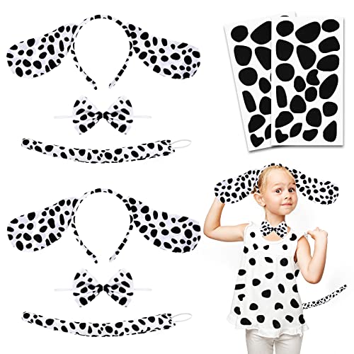 Hifot Dalmatian Costume Set with Dog Ear Headband Tail and Bow Tie Black Self-Adhesive Felt Pads Animal Cosplay Costume for Halloween Costume Christmas Cosplay Party Favors