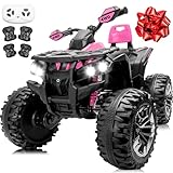 JORFLY 24V Kids ATV 4 Wheeler w/Remote Control, 9AH Battery Powered Electric Car w/ 3 Speeds, Shock Absorbers, Bluetooth, 2-Seater Quad for Kids Ages 3-8, Pink
