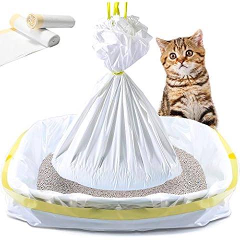 KONE Cat Litter Box Liners, 14 Count Jumbo Extra Durable Large Drawstring Kitty Litter Pan Bags Cat Waste Litter Bags Pet Cat Supplies 36" x 18" Cover