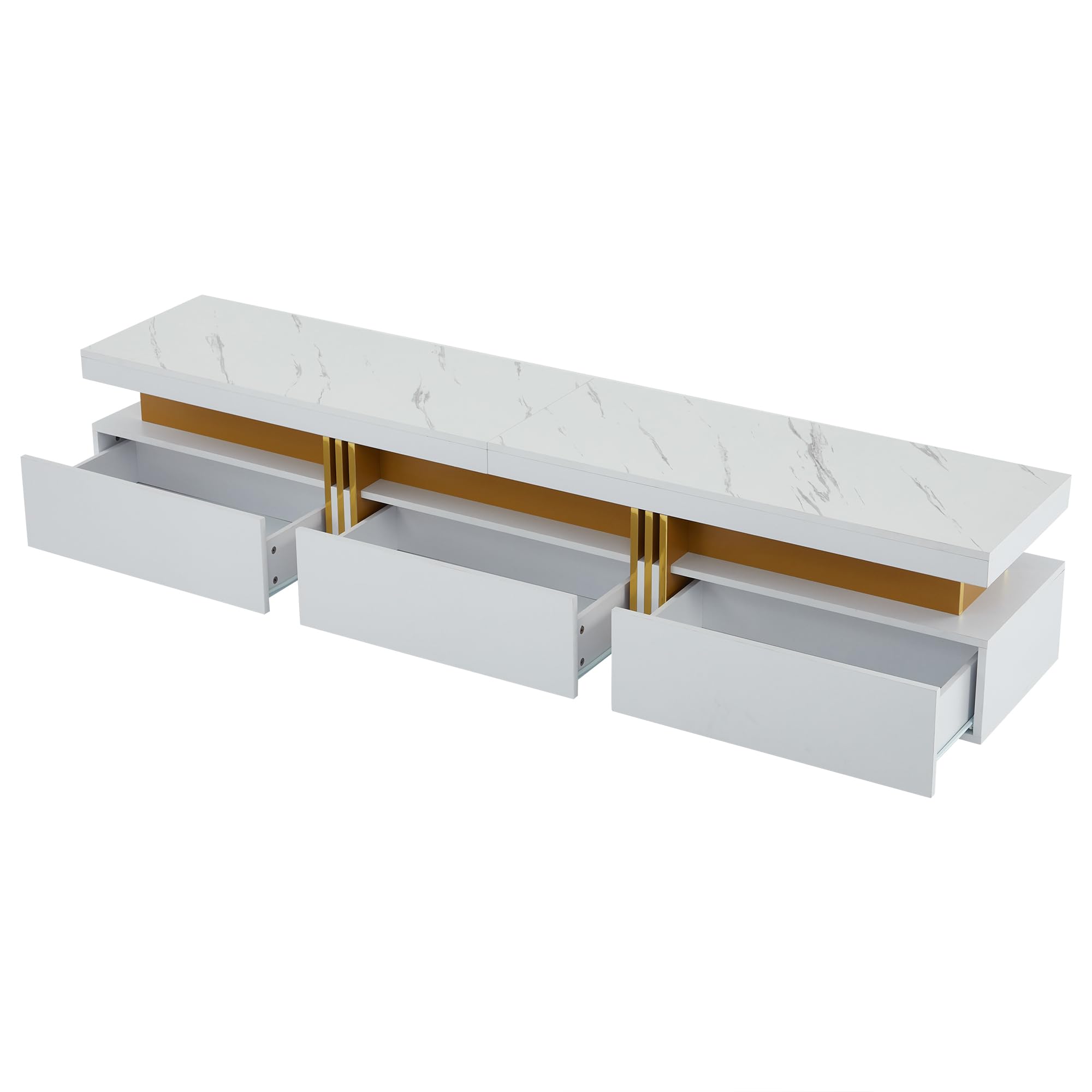 SACOOL Moderner Lowboard TV-Schrank 200 x 40 x 42 cm, Marmor-Optik, TV-Board, TV-Kommode – Für Fernseher bis 90 Zoll, DREI Schubladen und 1 Kabelmanagement