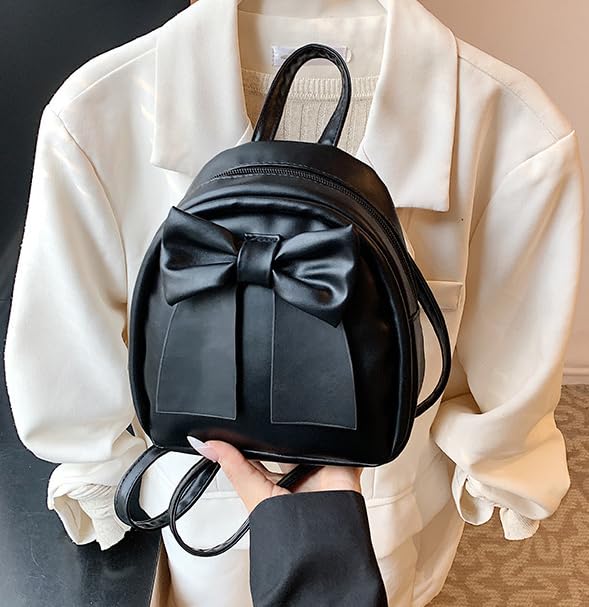 Linda mochila feminina com laço, bolsa de ombro pequena, design simples, casual, versátil, mochila de viagem, Preto, M