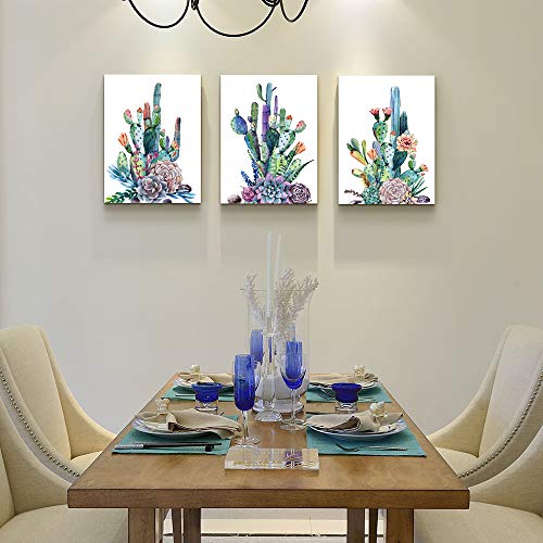 Canvas Art Simple Life Green Cactus Desert Plant Painting Wall Art Decor 16" X 24" 3 Pieces Framed Canvas Prints Watercolor Ready To Hang For Home Decoration Living Room Bedroom Bathroom Artwork #TOP2