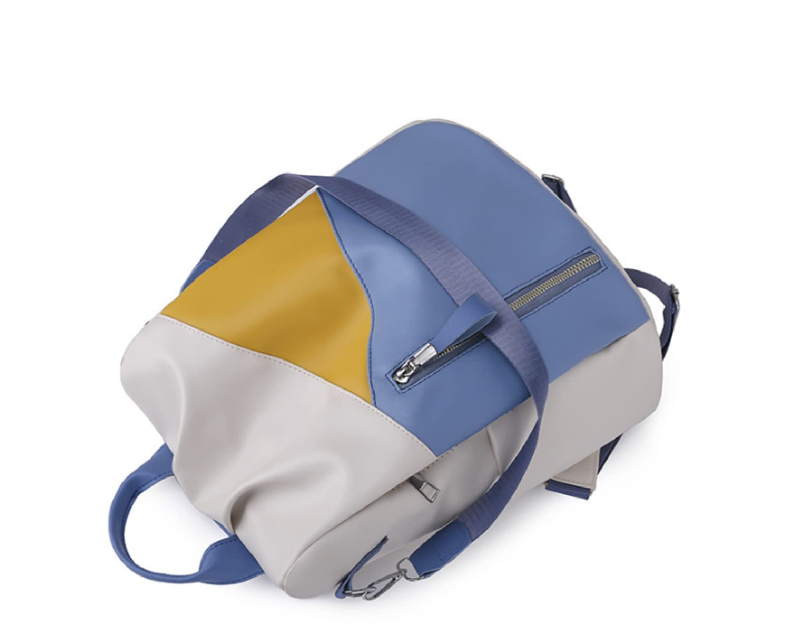 Bolso de mujer 2022 Bolso de mujer coreano Mochila Bolso de Boston de tendencia transfronteriza, Color amarillo, blanco y azul a juego, 30 * 11 * 31 CM