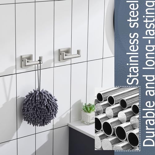 Image of KOKOSIRI Robe Hook Bathroom Double Towel Coat Hooks for Bath Kitchen Wall Mounted, 2 Pack Brushed Nickel Stainless Steel B1015BR-P2