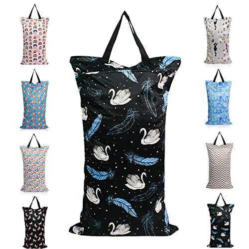 MHwan Bolsas Tela Ropa Bebe, Neceser para Pañales, Impermeable con Doble Bolsillo con Cremallera, para Colgar en húmedo y seco, Adecuada para pañales de bebé, Fitness, Playa, Piscina (Negro)