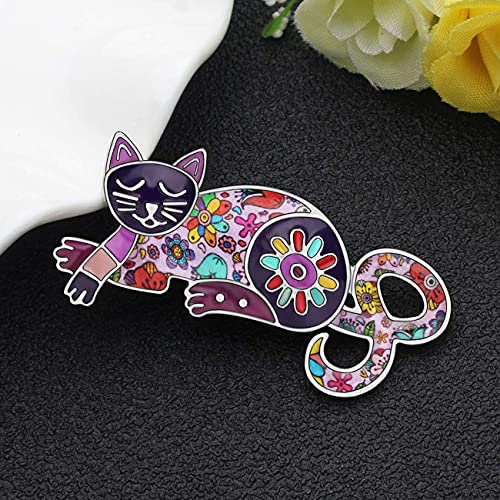 Duowei Alloy Enamel Lovely Sleeping Cat Kitten Brooch Floral Pet Pin Scarf Clothes Jewelry Gift For Women Girls (Purple) #TOP1