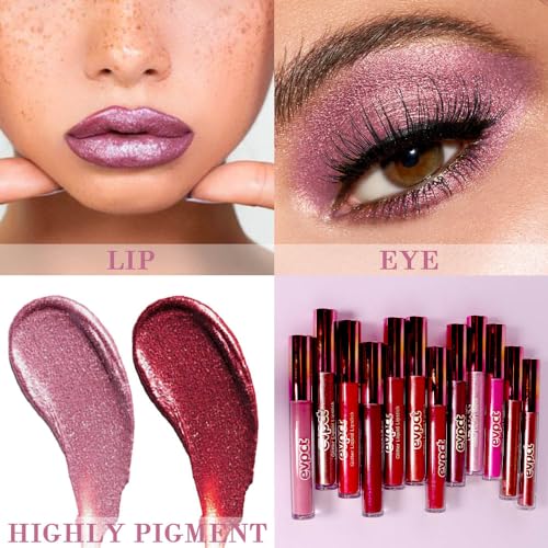 Image of evpct 2Pcs Mauve & Dark Red Matte to Glitter Liquid Lipstick Set Kit for Women Long Lasting Glossy Metallic Shimmer Sparkle Lipstick Lip Gloss 01+04