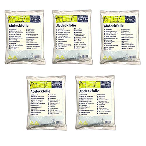 5x Vielzweckplane 4m x 12,5m Transparent Abdeckfolie Allzweckplane Malerfolie Abdeckplane Allzweckfolie Streichen Maler Plane Durchsichtig