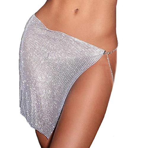 Victray Sequins Body Chain Skirt Beach Waist Chains Fashion Rave Body Jewelry Accessories for Women and Girls (Silver)