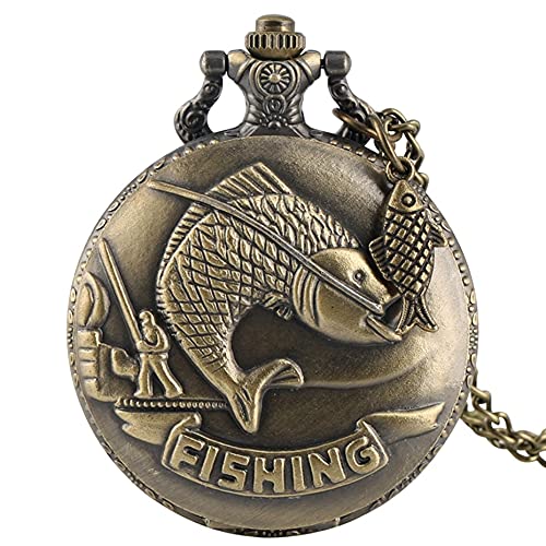 Pocket Watches For Men Vivid Fishing Carving Design Quartz Pocket Watch Vintage Bronze Interesting Design Angling Clock For Men Women + Fish Accessory Pocket Watches Vintage Pocket Watches Vintage #TOP6