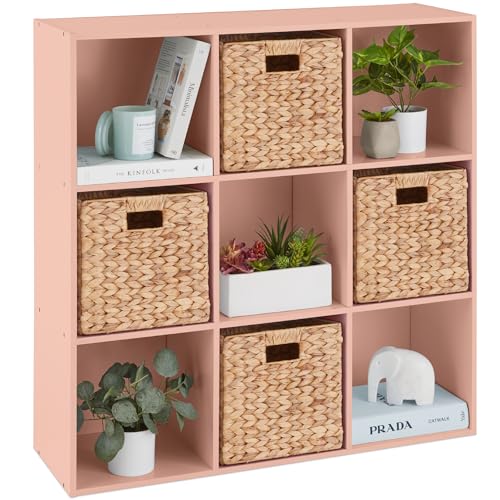Image of Best Choice Products Kids Bookcase 9-Cube Storage Organizer, 13.5in Shelf Opening, Bookshelf, Toy Storage, Customizable w/ 3 Removable Back Panels – Light Pink