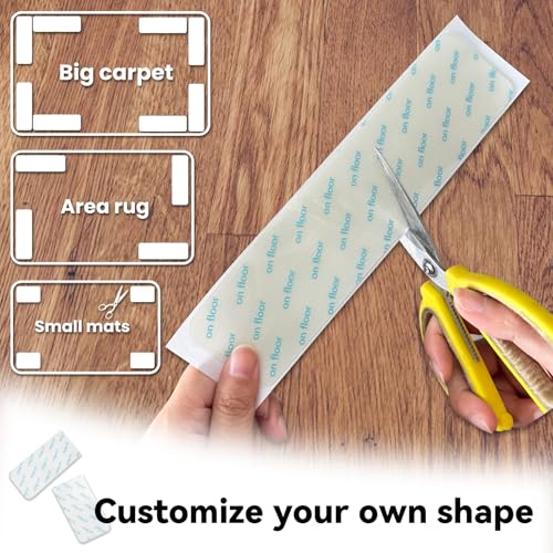 Rug Carpet Non Slip Grippers, 16Pcs Large Carpet Tape Pads Reusable, Removable Strong Adhesive Without Residue, Double Sided Rug Carpet Tape Strips