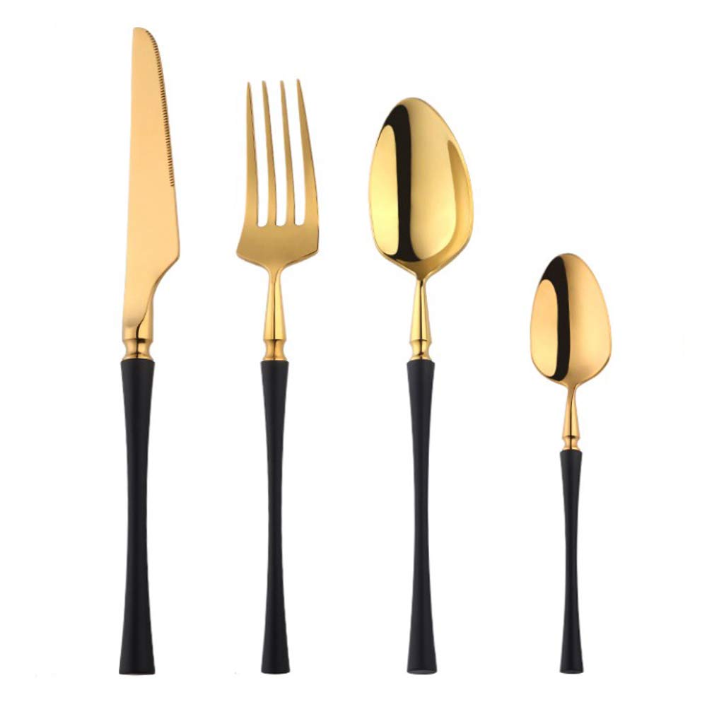 Couverts dorés manche noir 16 pièces | Cadeau créatif idéal pour mariage et crémaillère