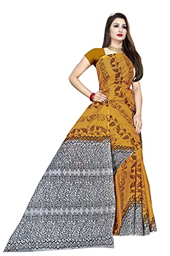 Image of TAMAIRA FASHION Mulmul Pure Cotton Saree For Woman Floral Block Printed |Office Wear Daily Wear Sarees For Women Without Blouse Piece