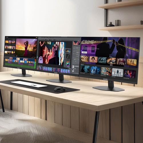 Image of Kado Triple Monitor 3-Pack 27 inch 1920x1080 75Hz FHD Computer Monitor | HDMI Office Gaming Hybrid Desk Setup, VESA Wall Mount Arm Mount Built-in Speakers, Panoramic Display Multi-tasking