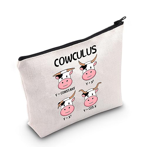 PLITI Funny Math Teacher Gifts Cow Lover Makeup Bag Mathematics Lover Gift Math Geek Gift Cowculus Math Puns Gift (Math Cow bagU)