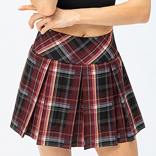 Conjuntos de saias femininas de cetim sintético para academia e tênis 2024, I-X7 Vermelho, G