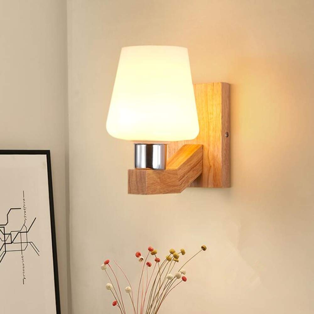 Wall Light Indoor Wooden Wall Lamp E27 Wall Sconce for Living Room, Bedroom, Hallway (Trapezoid)