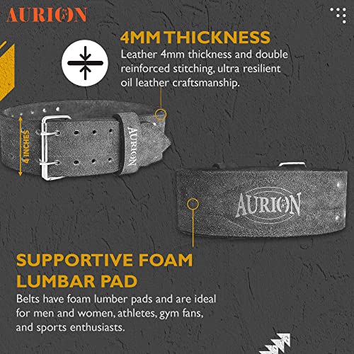 Image of AURION Unisex Suede Leather Premium Weightlifting Belt (Large, Grey, 1pc) for Men and Women | Body Fitness Gym Back Support Weightlifting Belt | Gym Equipment | Adjustable Buckle | Power Training