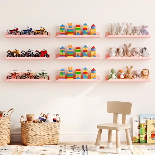 Image of Lifewit Acrylic Floating Shelves for Wall 14 inch Pink, 8 Pack