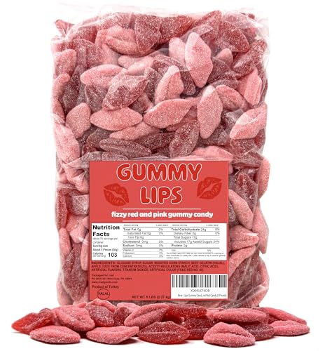 Lips Gummy Candy – Fizzy Sour Gummy Lips Pink and Red Candy, Halal Gummies (5 Pound)