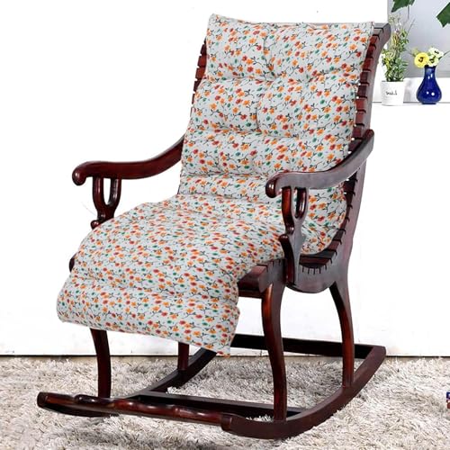 Image of Kuber Industries Chair Cushions For Sitting | 18x48 Inch - Super Comfy Long Rocking Chairs Cushion | Chair Pad For Home, Office | XL-Back Seat Cushions with Ties | Flower Printed - White