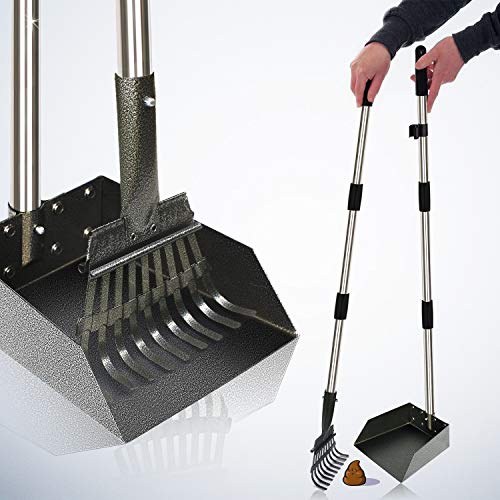 [2020 Upgraded] Metal Pooper Scooper Easy Pick Up Dog Poop Rake & Scoop