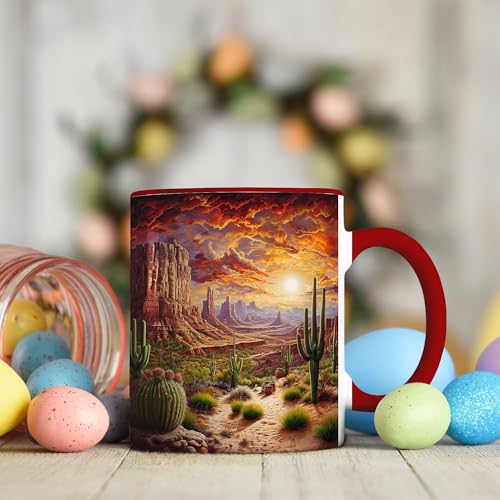Taza de cerámica roja por 11 oz con diseño de desierto miniatura 3