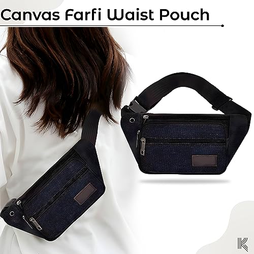 Image of Kraptick Premium Unisex Waist Bag for Men and Women - Stylish Fanny Pack, Hip Bag, Travel Money Belt (Canvas Black)