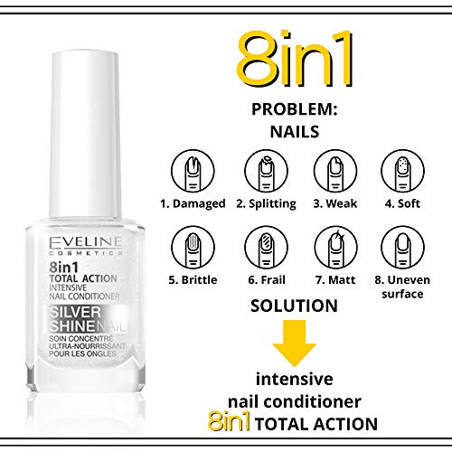 Eveline Cosmetics 8in1 Total Action konzentriertes Nagelpflegemittel mit Silberpartikeln | 12 ml | Restaurative… – Bild 4
