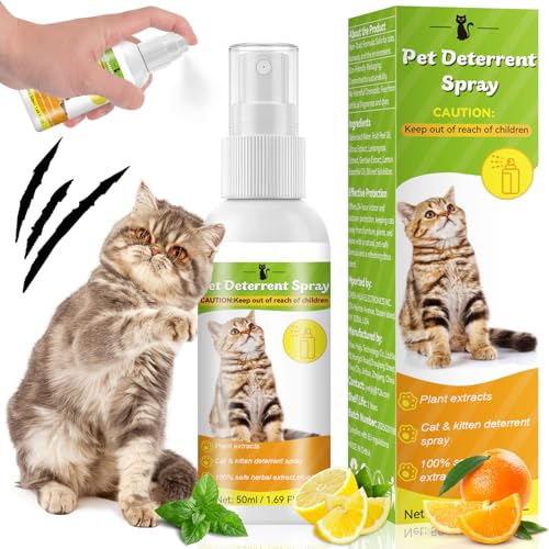 Spray répulsif pour chat - 50 ml - Répulsif d'intérieur pour chats - Apaisant pour chats - Spray anti-rayures - Pour plantes, sols, meubles, protège votre maison
