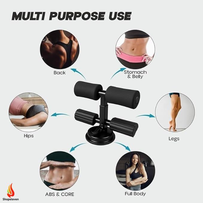 Image of Sit-Up Bar with Foam Handle and Rubber Suction Base | Sturdy Handle | Adjustable Height | Equipment for Sit-ups and Push-ups Assistant Device (Black) (Foam pedal)