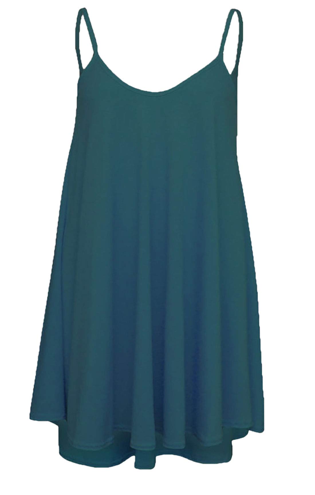 Riddled With Style Women's Teal Sleeveless Long Cami Plain Strappy Swing Dress And Cami Swint Vest Top