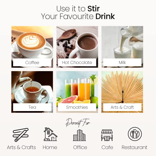 Image of Coffee Stirrers Disposable Wooden Coffee Stir Sticks - Round-End Birchwood 5.5 Inches Large Wooden Stir Sticks - Pack of 500