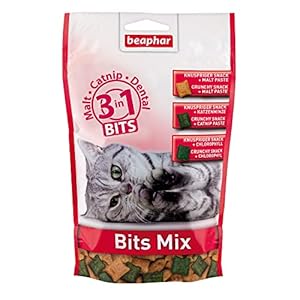Beaphar Bits Mix – Für Katzen – 3 in 1 – Malt – Catnip – Dental – Katzensnacks – 1er Pack (1 x 150 g)