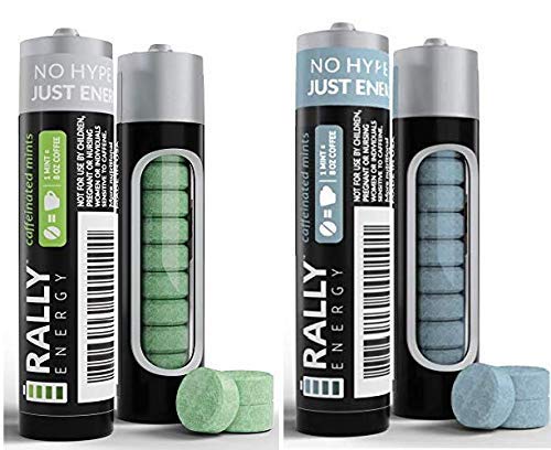 Mentas de cafeína de Rally, 60 miligramos de cafeína, energía instantánea, mentas con cafeína de aliento fresco, 0 azúcar, menta y sabor natural de