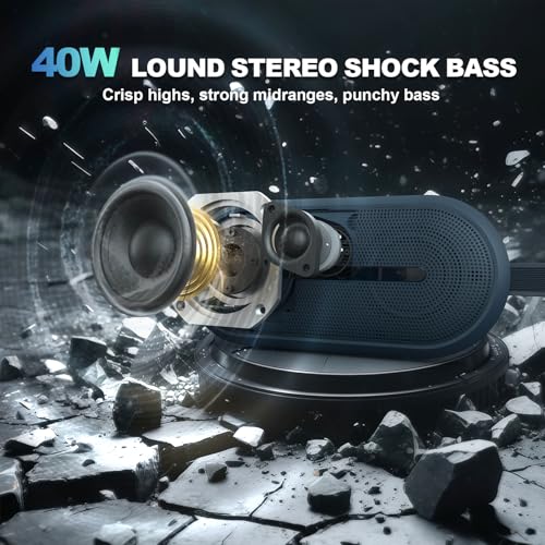 SOWO Portable Bluetooth Speaker with Powerful Bass - Wireless Speaker with Partyboom Technology - 40W, IP67 Waterproof - Stereo Sound for Outdoor, Camping and Travel Use - Blue