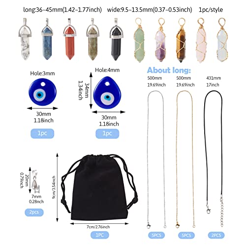 PandaHall Bullet Shape Gemstone Pendants Wire Wrapped Pointed Crystal Quartz Stone Pendant Lampwork Evil Eye Charms for Necklace Jewelry Making - Image 3