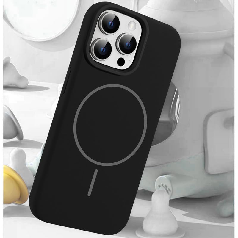 Image of LuxuryKase Silicone Magnetic Case for iPhone 16 Pro | Soft Microfiber Lining | MagSafe Support | Shockproof Protective Cover | Precise Cutouts | Slim Fit Design - Black