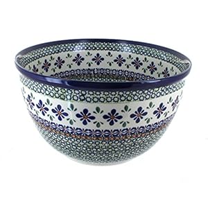 Blue Rose Polish Pottery Mosaic Flower Large Mixing Bowl