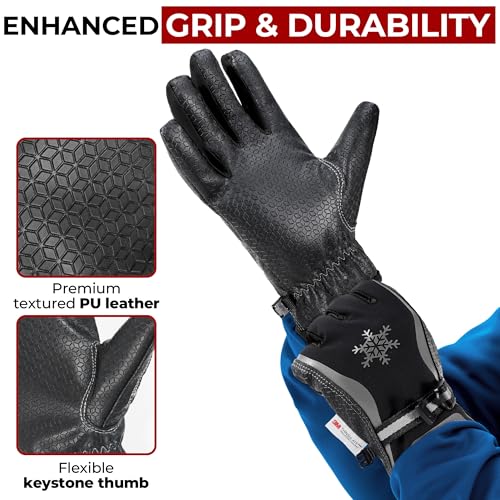 HANDLANDY Winter Work Gloves for Men Women, 3M Thinsulate Insulated, Waterproof Thermal Touchscreen Warm Grip Gloves for Cold Weather, Skiing, Snowboarding, Hiking (Black Grey, XL) - Image 3