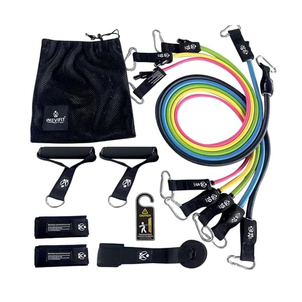 INEVIFIT Resistance Band Set, 150 LBS Stackable Workout Bands for Strength Training, Yoga, Pilates, and Full Body Workout, Includes Door Anchor, Handles, Ankle Straps, Carrying Bag, and Exercise Guide