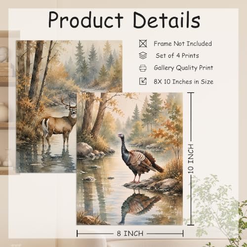 AJIPUX Rustic Cabin Wildlife Wall Art Prints Set of 4, Hunting Room Decor — view 6