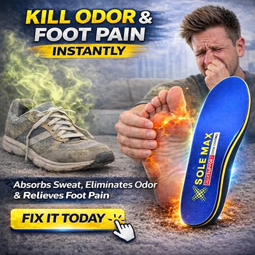 Image of SOLEMAX Charcoal Orthotic Insoles for Men Women - Plantar Fasciitis Arch Support, Heavy Duty 250+ lbs, Odor & Sweat Control Shoe Inserts, Activated Charcoal Technology, Shock Absorbing Cushioning