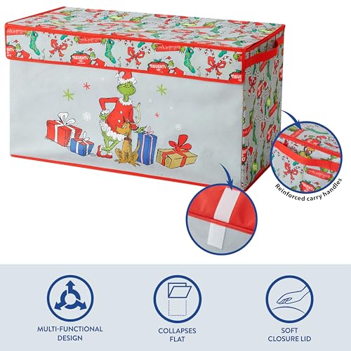 Image of Grinch Dr. Seuss Collapsible Storage Trunk with Lid,Holiday Organizer for Kids Bedroom, Playroom & Nursery,Durable Fabric Box with Handles,Festive Christmas Storage Solution
