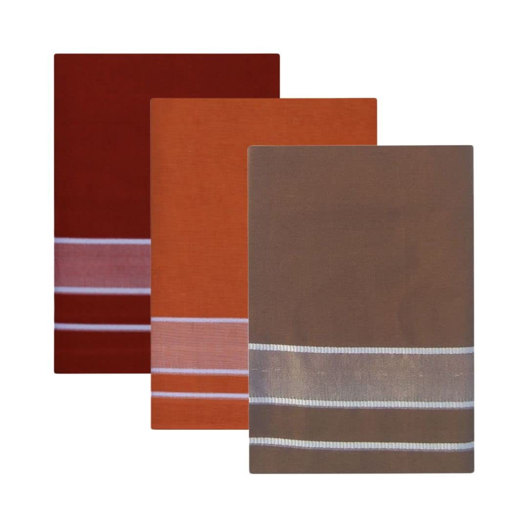 Multicolor Kerala style (Mundus) Dhotis for Men Dark Kaavi (saffron), Light Kaavi and Brown (Free Size Assorted) Lungi Veshti (Kaili) Pack of 3-picture-27