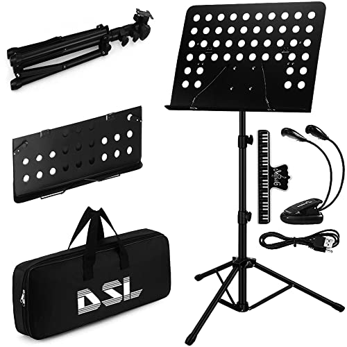 DSL Music Stand - Music Stands for Sheet with Carrying Bag - Metal Sheet Music Stand Foldable with Tripod Base - Black